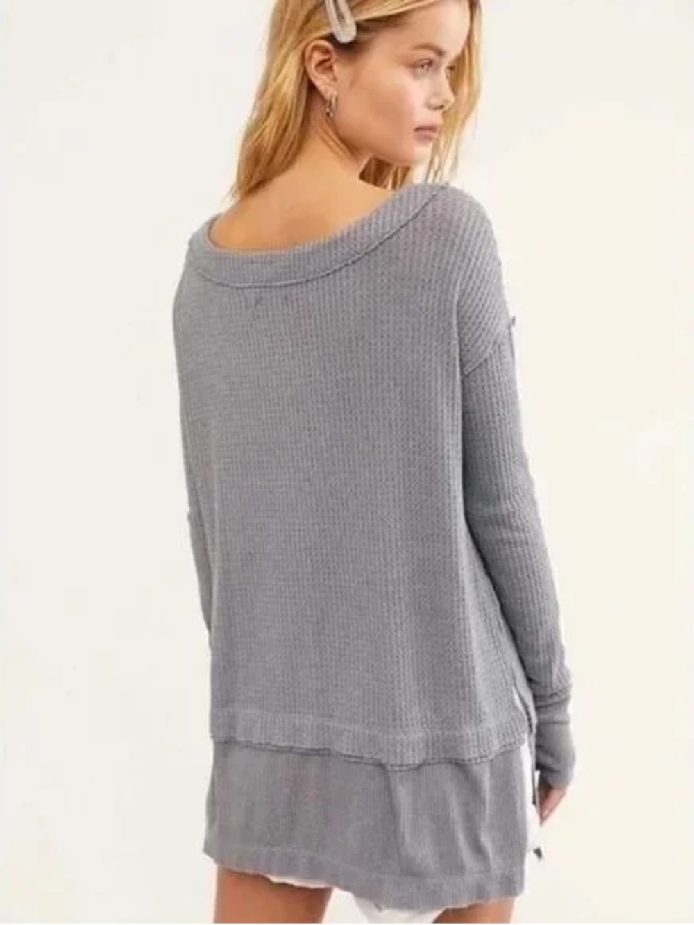 We The Free North Shore Thermal Waffle Tunic Gray Knit Top - Picture 3 of 8